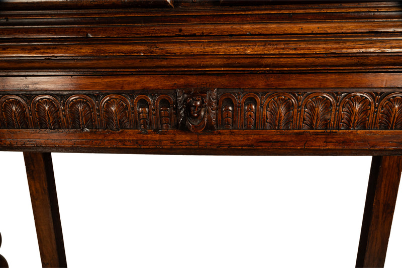 Antique 17th Century French Baroque Carved Walnut Credence Cabinet Cherubs 1650