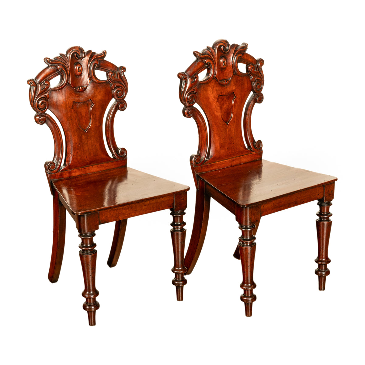 Pair Antique Regency Carved Mahogany Country House Shield Back Hall Chairs 1825