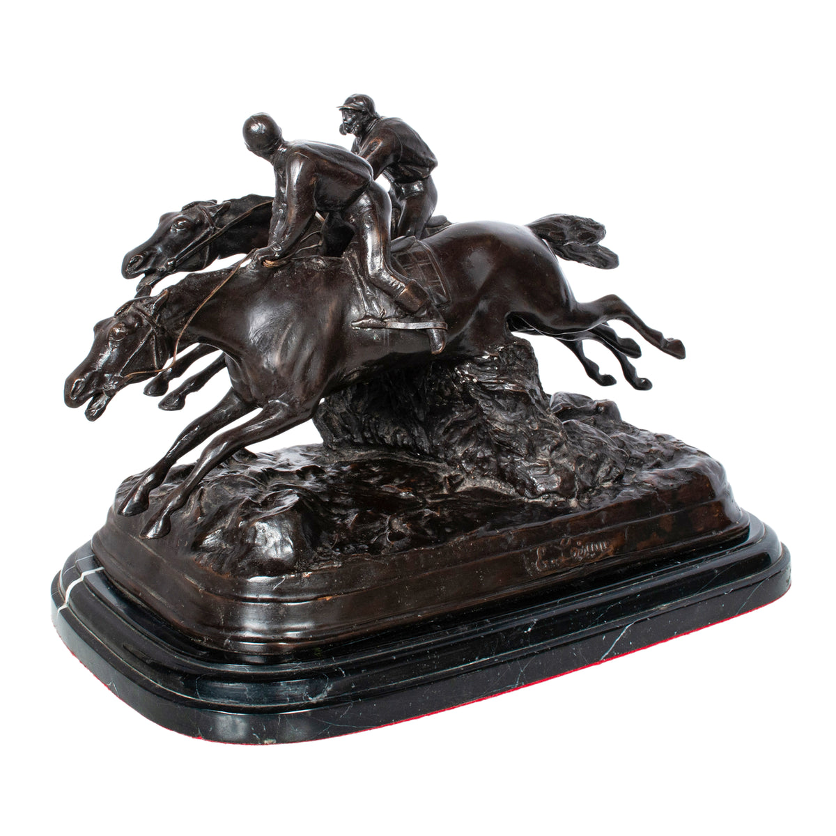 Antique French 19th Bronze Equestrian Group Horses Jockeys Statue Sculpture by by Paul Louis Emile Loiseau-Rousseau, Paris 1895