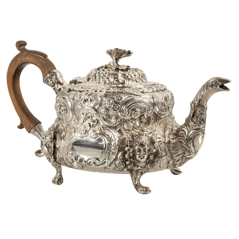 Antique George III Sterling Silver Rococo Teapot London John Wakefield 1819
