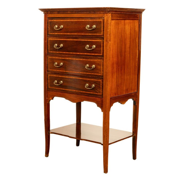 Antique Edwardian Sheraton Inlaid Mahogany Sheet Music File Cabinet Chest 1900