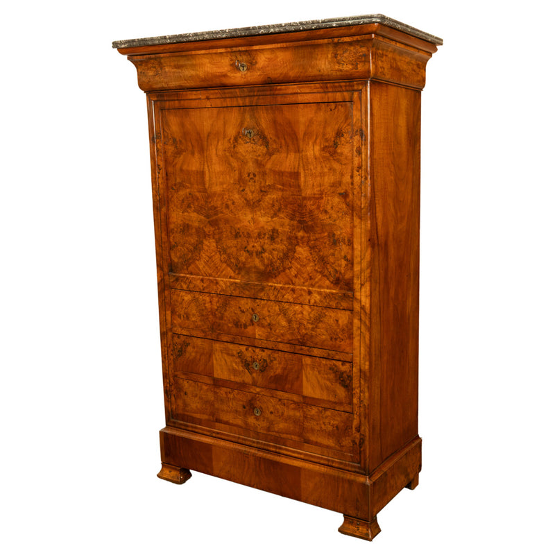 Antique French Louis Philippe Burr Walnut Secrétaire à Abattant Desk Chest 1840