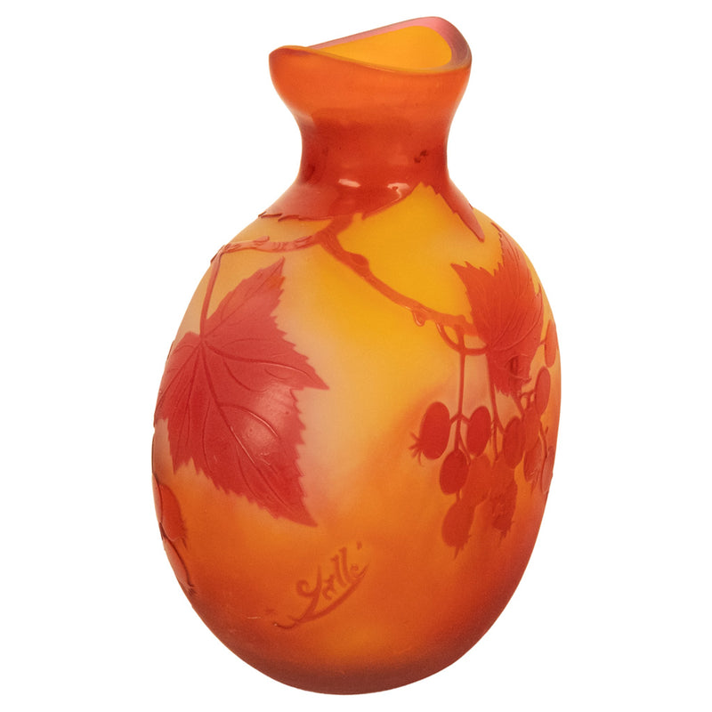 Antique French Art Nouveau Cameo Art Glass Emile Galle Vase Leaves Berries 1900