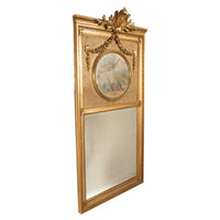 Large 6ft+ Antique Louis XV French Gilded Hand-Painted Trumeau Wall Mirror 1860