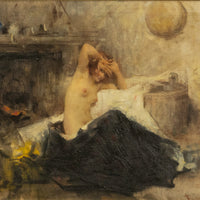 Antique Italian Realism Verismo Oil on Canvas Painting Female Nude Ex-Christie's by Antonio Mancini, 1890