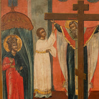 Antique Russian Orthodox Egg Tempera Icon St. Helena & St. Constantine St. Marcarius True Cross 1820