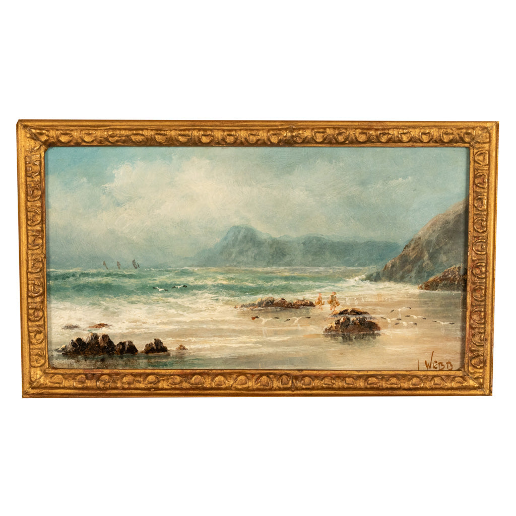 Antique 19th Century Marine Seascape Coastal Maritime English Channel Painting by James Webb, 1860