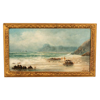 Antique 19th Century Marine Seascape Coastal Maritime English Channel Painting by James Webb, 1860