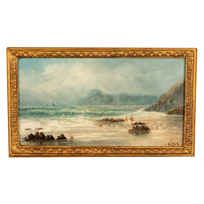 Antique 19th Century Marine Seascape Coastal Maritime English Channel Painting by James Webb, 1860