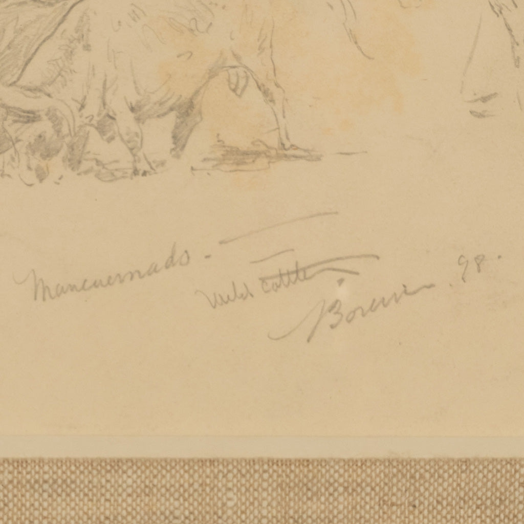 Two American Old West Watercolor Painting Ink & Pencil Drawings Cowboy Horses by Edward (John Edward) Borein, 1898