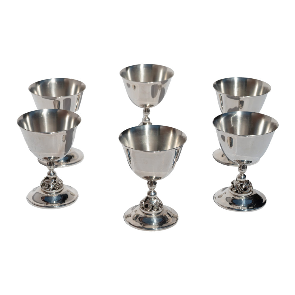 Set of Six Mid Century Modern Alphonse La Paglia Sterling Silver Wine Goblets