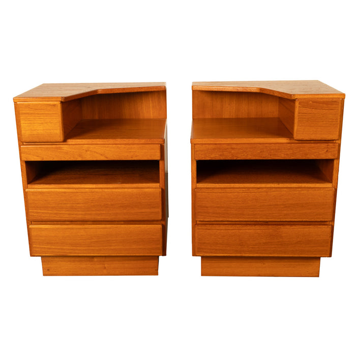 Pair Mid Century Modern Danish Teak Nightstands Chest Drawers by Scan Coll 1970