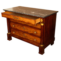 Antique French Empire Mahogany Marble Top Ormolu Commode Chest of Drawers 1810