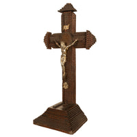 Antique American Tramp Art Carved Wood Crucifix John Zadora Pennsylvania 1900