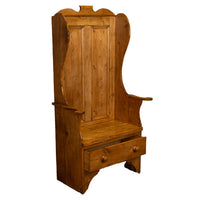 Antique 19thC English Pine Lambing Chair Hall Bench Settle With Drawer 1860