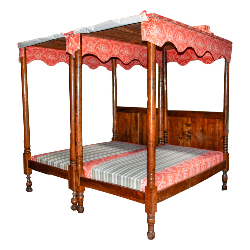Pair 18th Century Antique French Four Poster Tester Canopy Cherry Twin Beds 1780