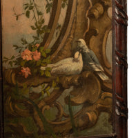Antique French Rococo Oil Canvas Walnut Painting Landscape Cherubs Screen 1870