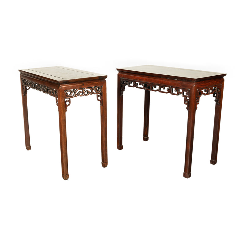 Pair Antique Chinese Qing Dynasty Elm Rosewood Side Serving Altar Tables 1860