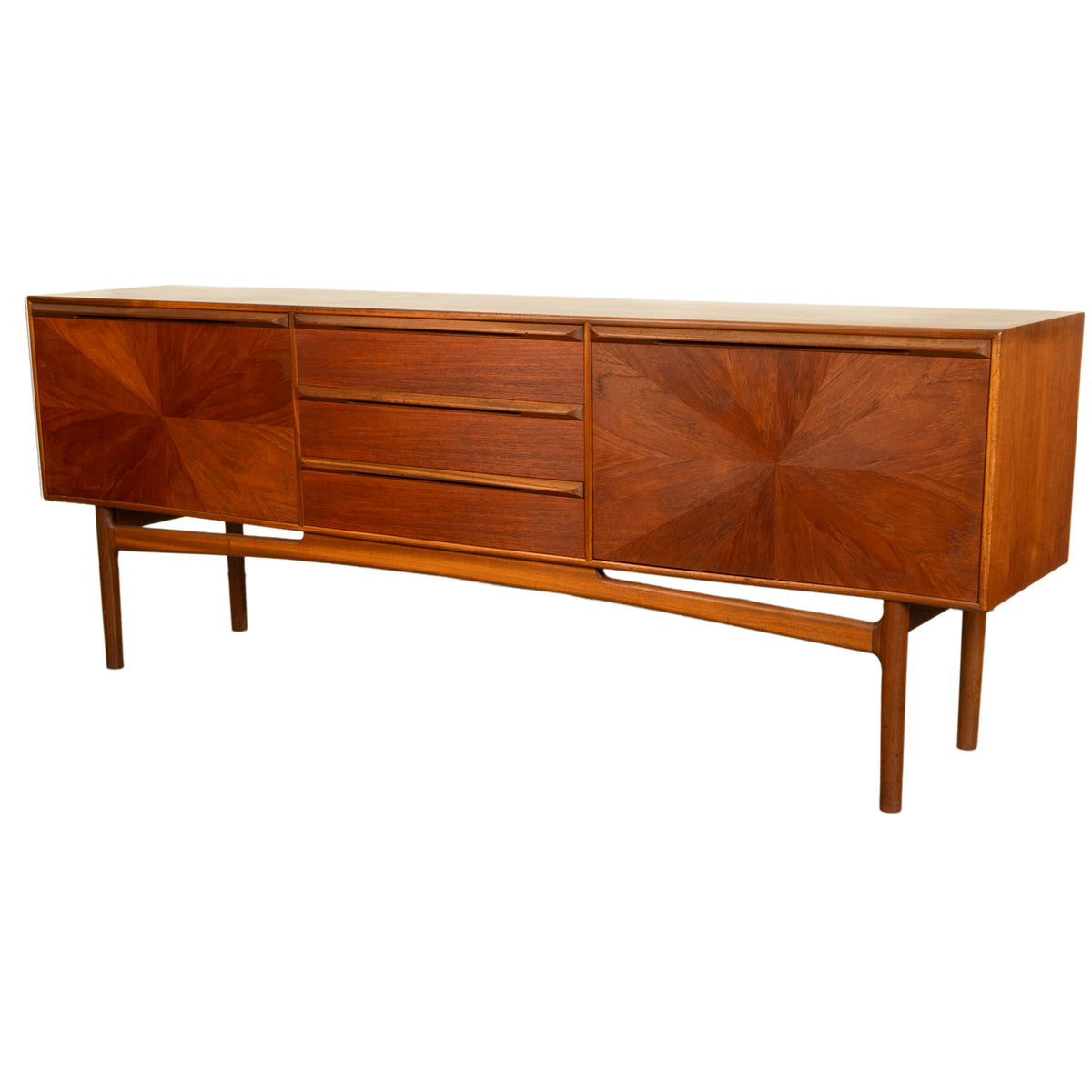 Mid Century Modern Danish Style Teak Long Credenza McIntosh Starburst Doors 1960