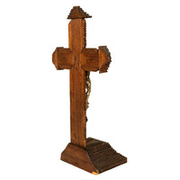Antique American Tramp Art Carved Wood Crucifix John Zadora Pennsylvania 1900
