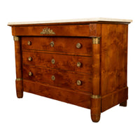 Antique 19th Century French Empire Burl Walnut Marble Ormolu Chest Drawers Commode 1810