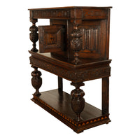 Antique 16th C Elizabethan Tudor Inlaid Oak Carved Court Cupboard Cabinet 1580
