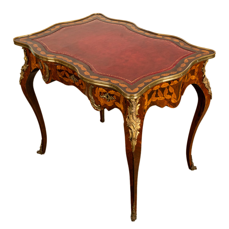 Antique French Louis XV Ormolu Rosewood Marquetry Partner's Writing Table Desk 1860