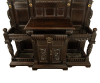 Antique Monumental Renaissance Revival Carved Oak Hall Tree Stand Mirror 1890