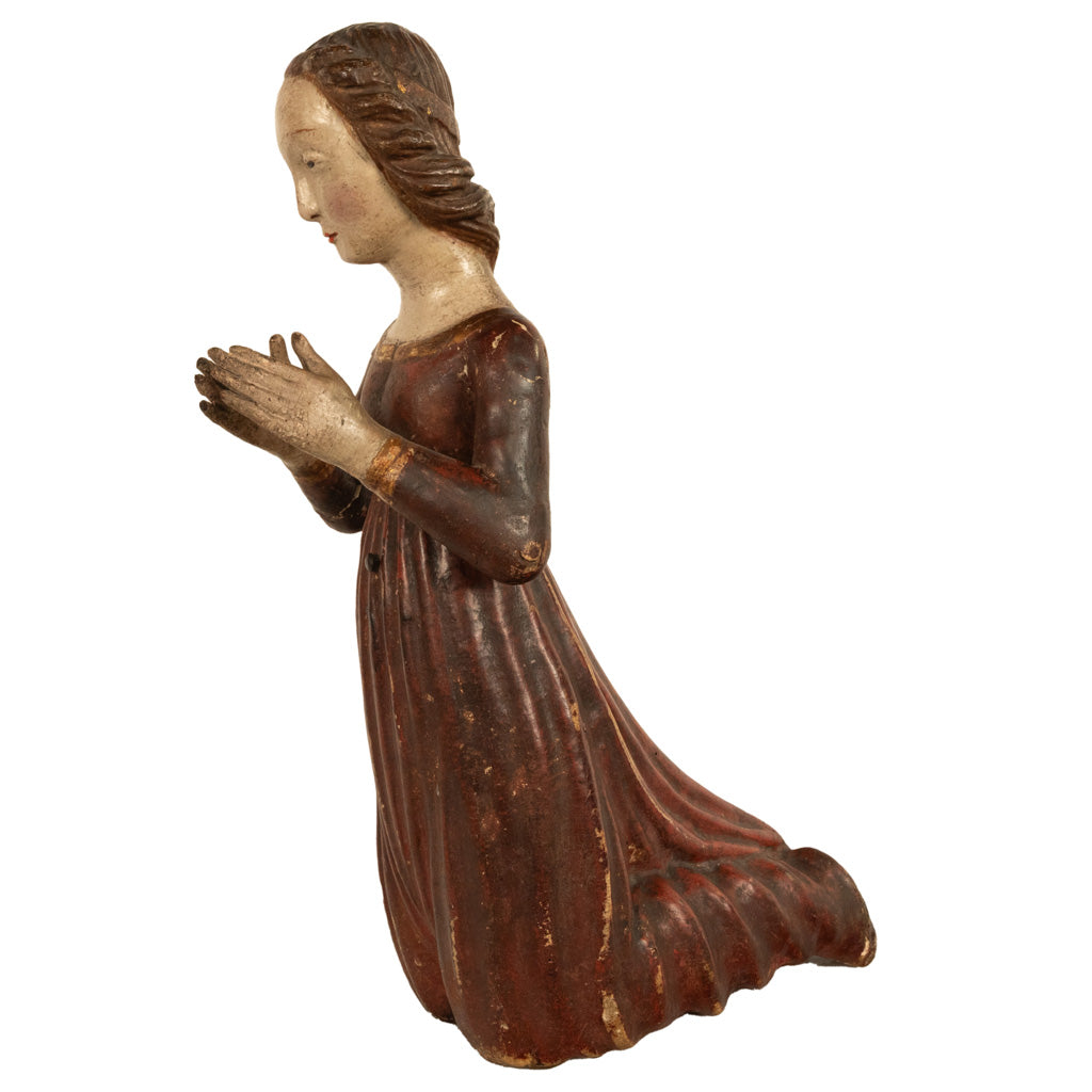 Antique Italian 15th Century Carved Wood Hand-Painted Madonna Statue Vecchietta 1460