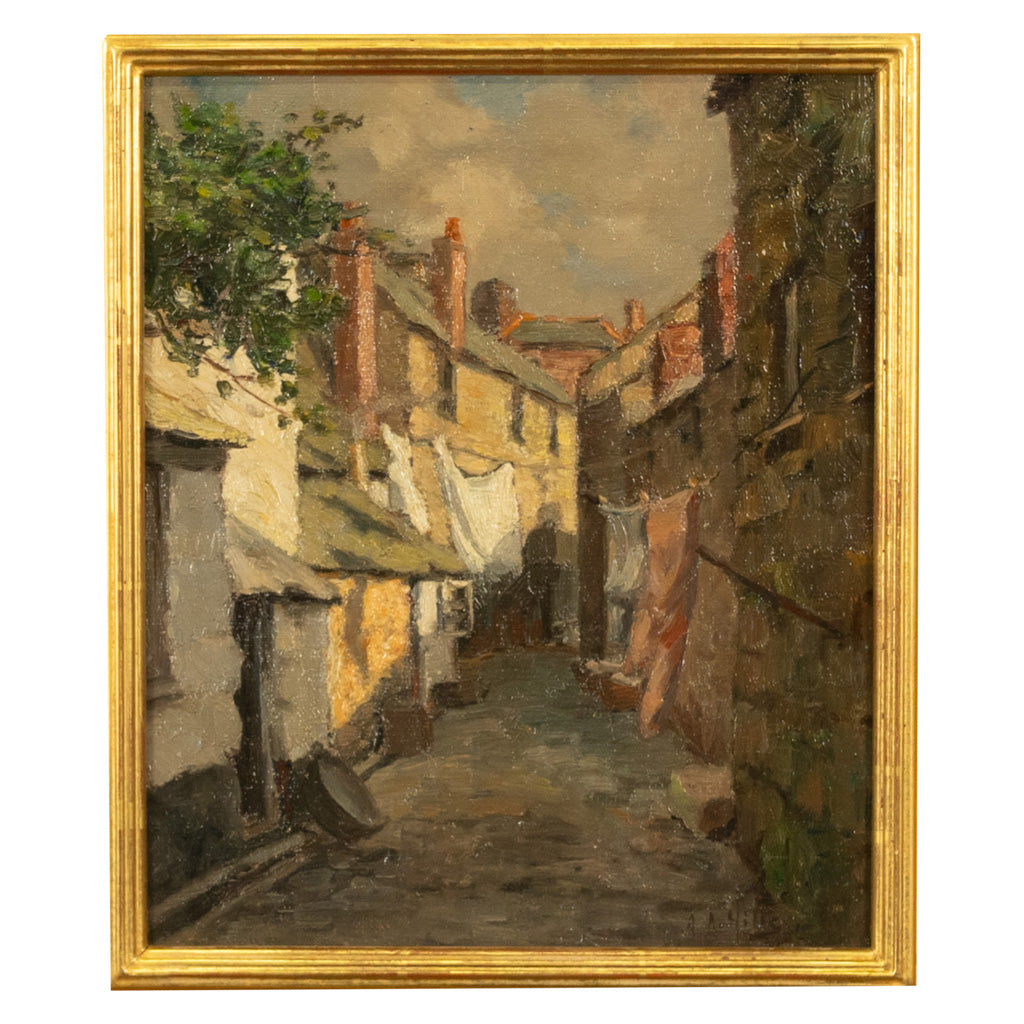 Antique American California Impressionist Oil Canvas Painting St. Ives Cornwall by Anna Althea Hills, 1910
