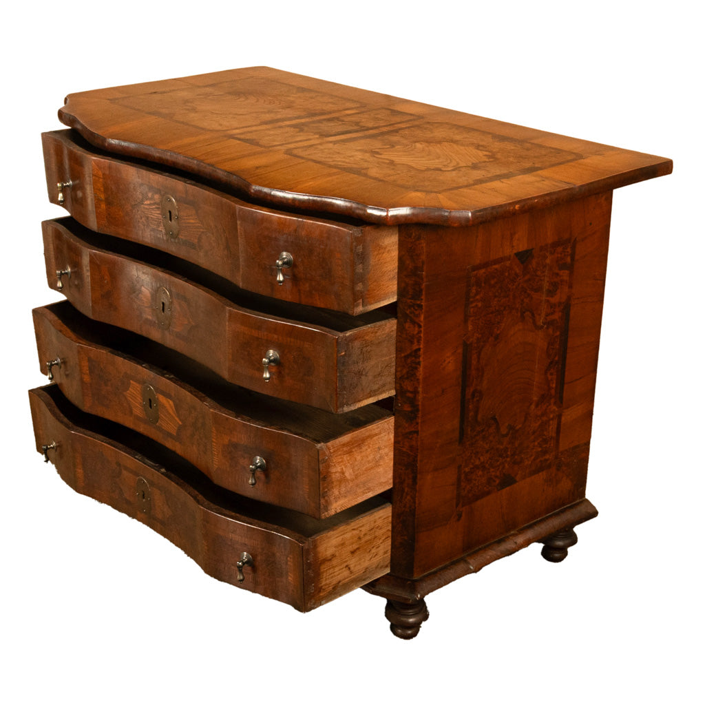 Antique Austrian Baroque Inlaid Walnut Burl Chest of Drawers Dresser Commode 1760
