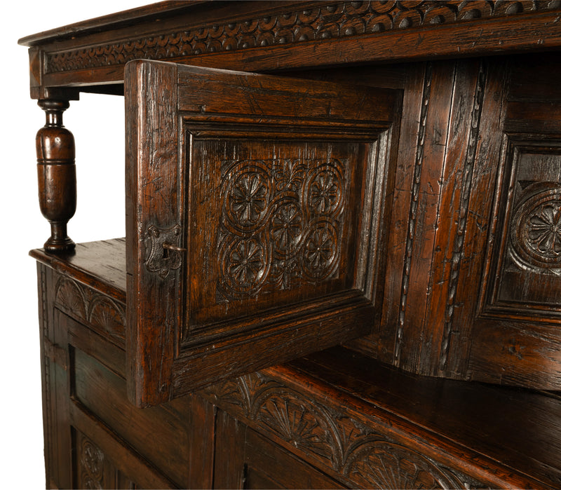 Antique 17th C Elizabethan Tudor Period Carved Oak Court Cupboard Cabinet 1600