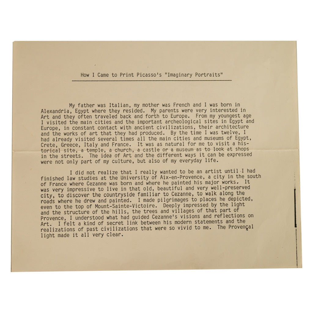 Original Colored Cubist Imaginary Portrait Signed Numbered by Pablo Picasso, 1969 with Marcel Salinas Letter