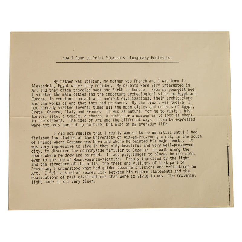 Original Colored Cubist Imaginary Portrait Signed Numbered by Pablo Picasso, 1969 with Marcel Salinas Letter