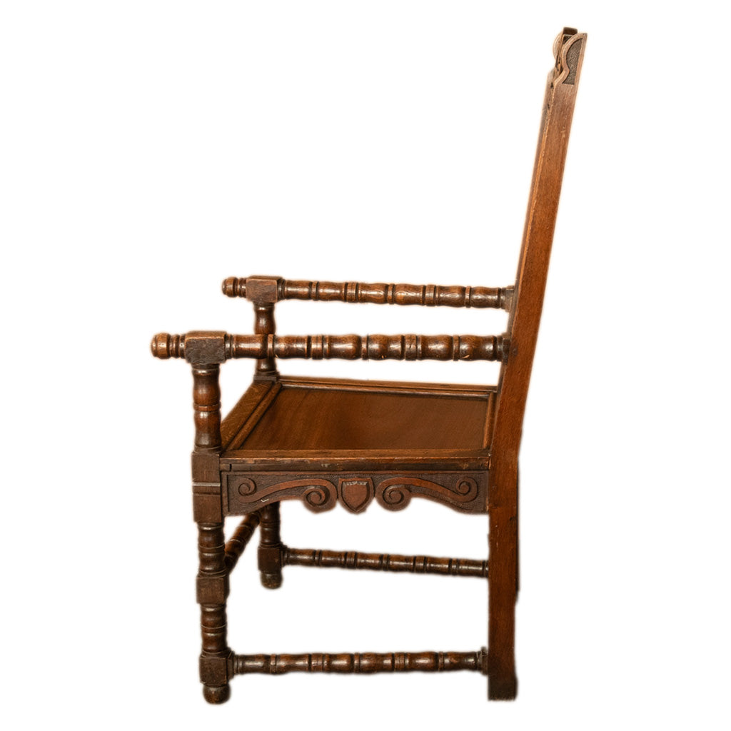 Antique Welsh Carved Oak Eisteddfod Bardic Chair Newmarket Trelawnyd Wales 1901