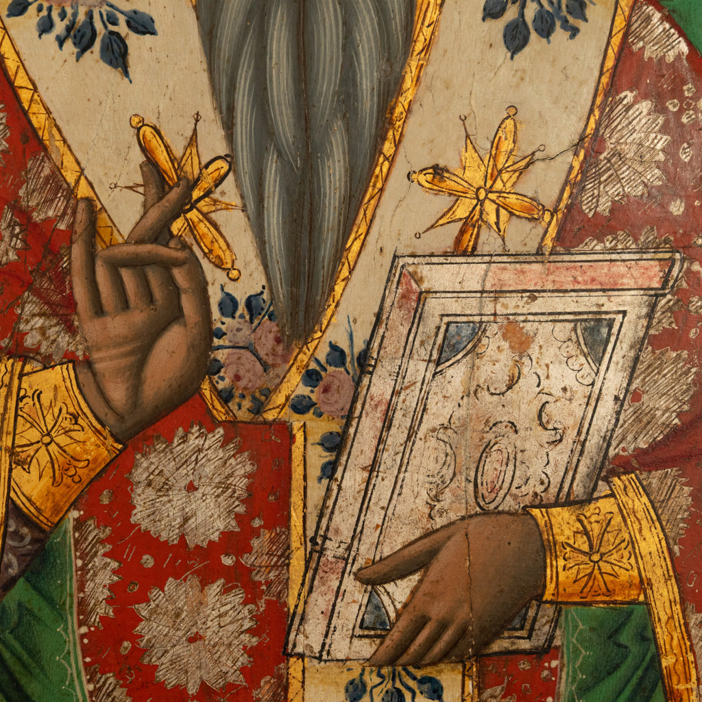 Antique 19th Century Egg Tempera Gilded Greek Orthodox Icon Saint Modestus 1800