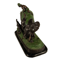 Antique Cast Bronze Elephant Hunt Scene with Lion Antonio Amorgasti Belgium 1925