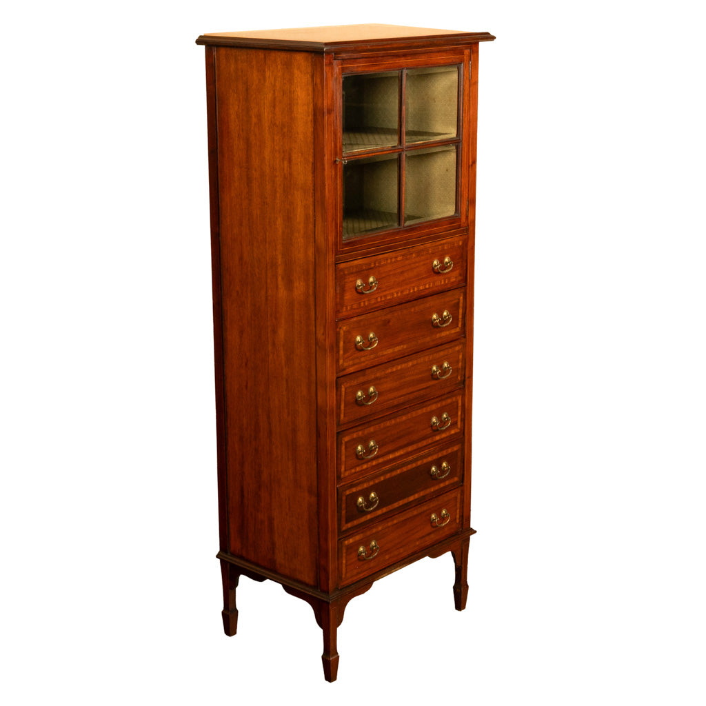 Antique Inlaid Mahogany Sheraton Regency Revival Sheet Music Filing Cabinet 1890
