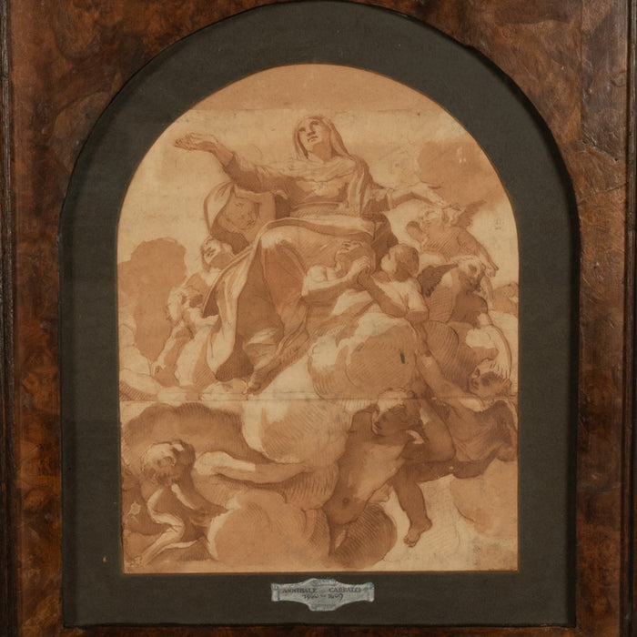 Important 16th Century Italian Renaissance Baroque Old Master Drawing Watercolor by Annibale Carracci, Circa 1590