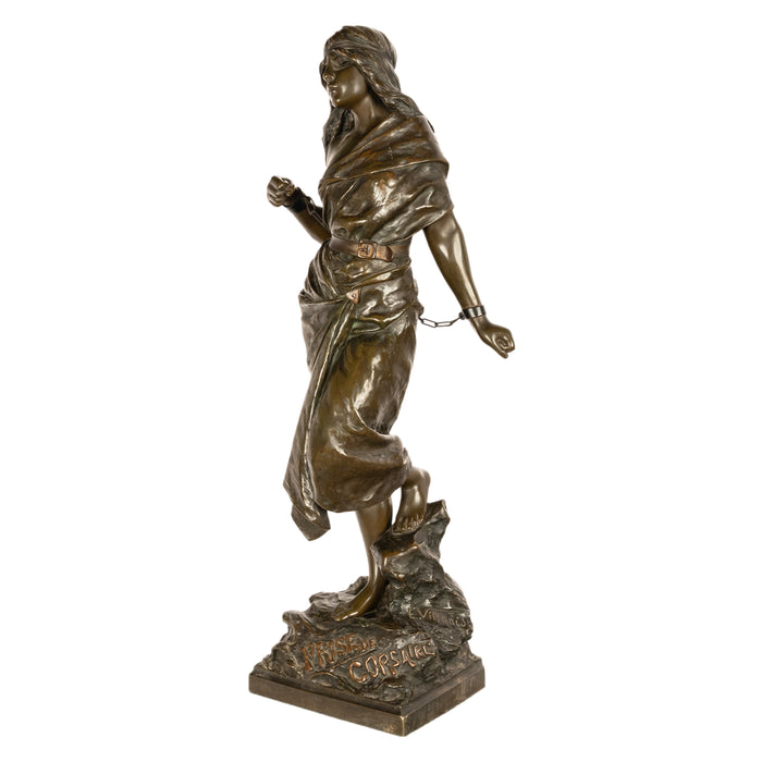 Antique French Art Nouveau Bronze Figure Statue Sculpture "Prise de Corsaire" Emmanuel Villanis 1900