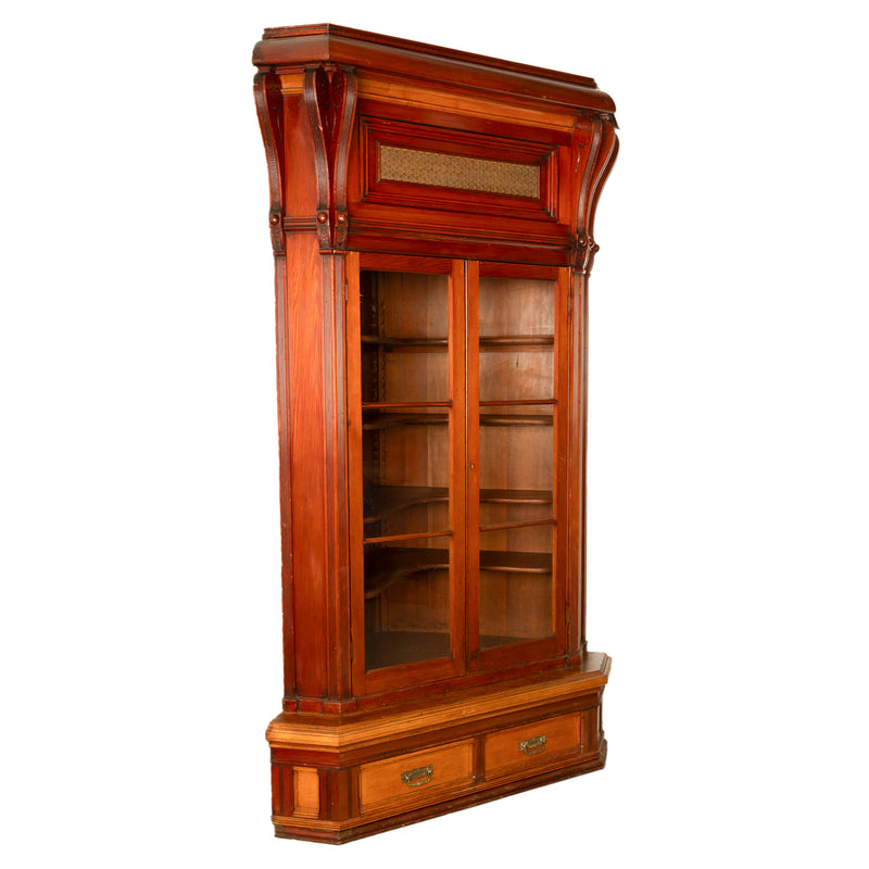 Antique Monumental Victorian Mansion Eastlake Fir Corner Cupboard Cabinet Oregon,  circa 1882