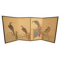 Pair Antique Japanese Edo Falcon Hawk Birds of Prey Takagari Screens 1880
