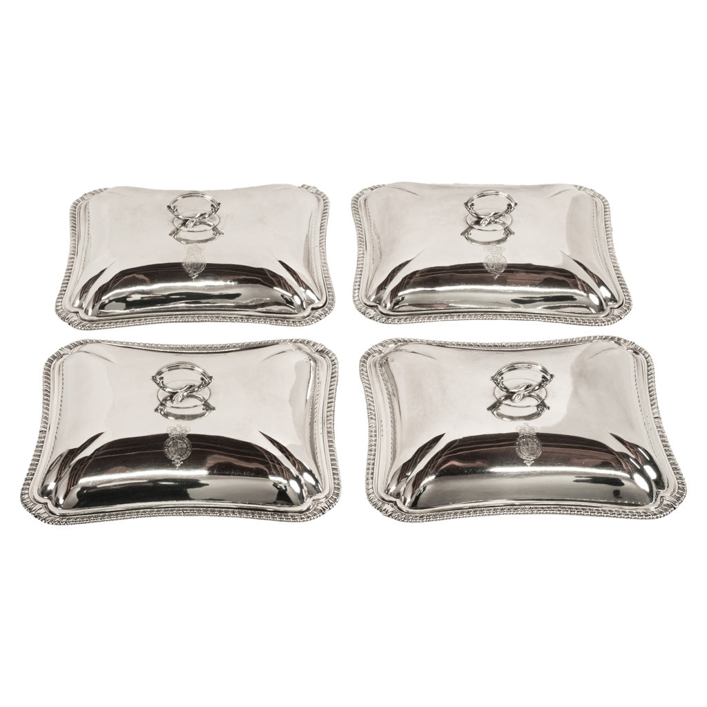 Set Four Georgian Sterling Silver Entree Dishes by Fogelberg & Gilbert London Royal Family 1792