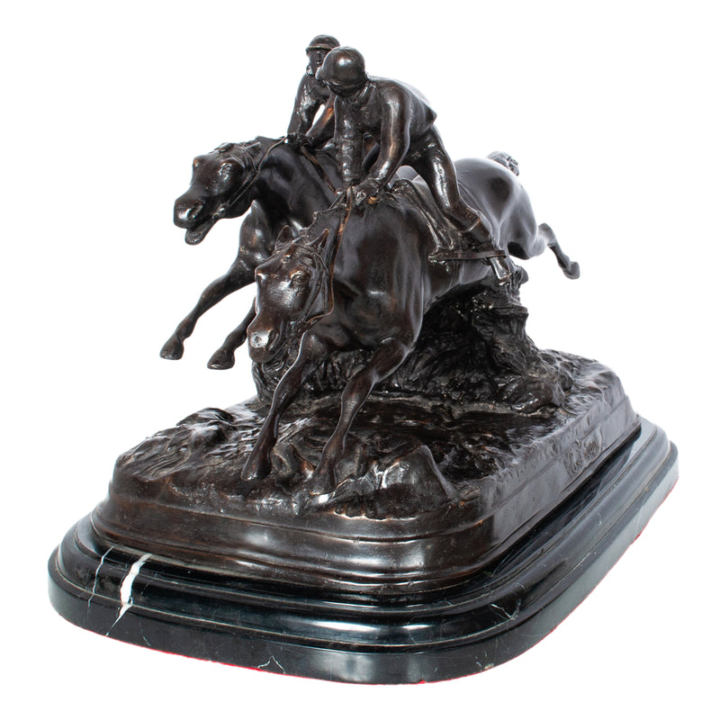 Antique French 19th Bronze Equestrian Group Horses Jockeys Statue Sculpture by by Paul Louis Emile Loiseau-Rousseau, Paris 1895