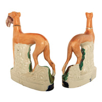 Antique 19thC Pair of Staffordshire Whippets Greyhounds Hunting Dog Figures 1860