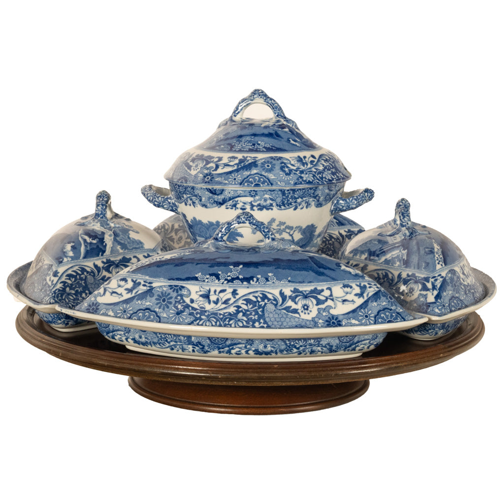 Antique Copeland Spode Blue & White Porcelain "Italian" Pattern Lazy Susan 1890