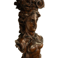 Antique 19thC Italian Carved Walnut Renaissance Revival Pair Caryatid Brackets, Circa 1850