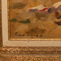 French Oil on Canvas Post Impressionist Portrait Painting Beach Sea Scene Spain by Charles Picart le Doux, 1933