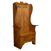 Antique 19thC English Pine Lambing Chair Hall Bench Settle With Drawer 1860