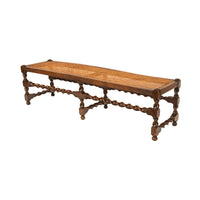 Antique English Jacobean Carved Walnut Barley Twist Caned Long Bench Seat 1880